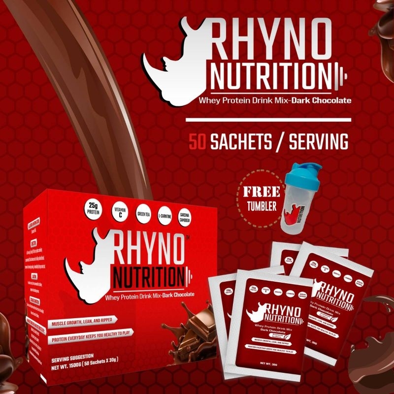 RHYNO NUTRITION Whey Protein drink mix Dark Chocolate (50 sachets x 30g