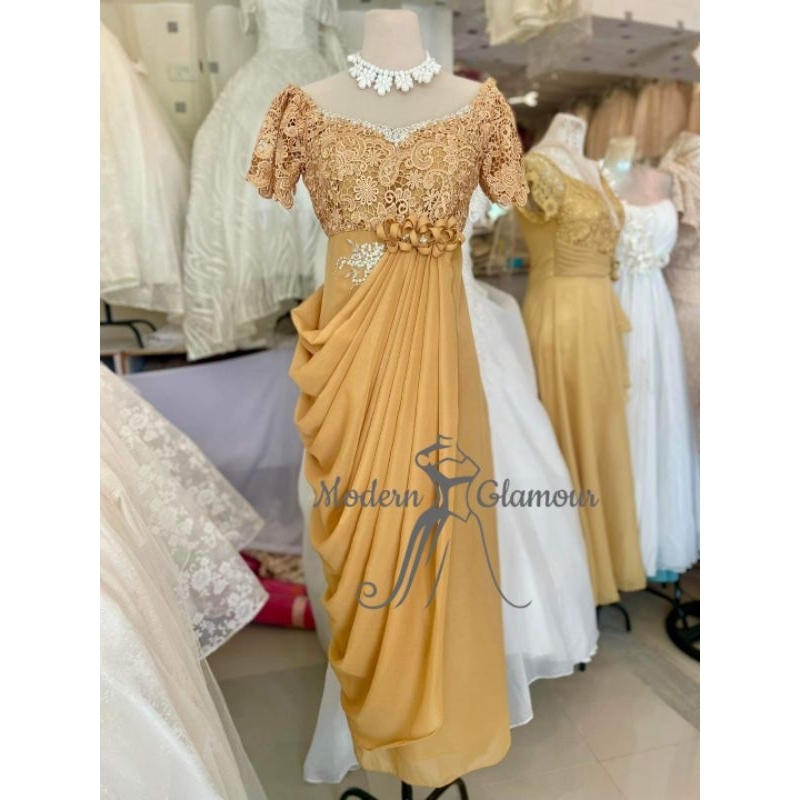 MATTEGOLD COLOR MOTHER DRESS FOR WEDDING, FORMAL EVENTS GOWN, NINANG ...