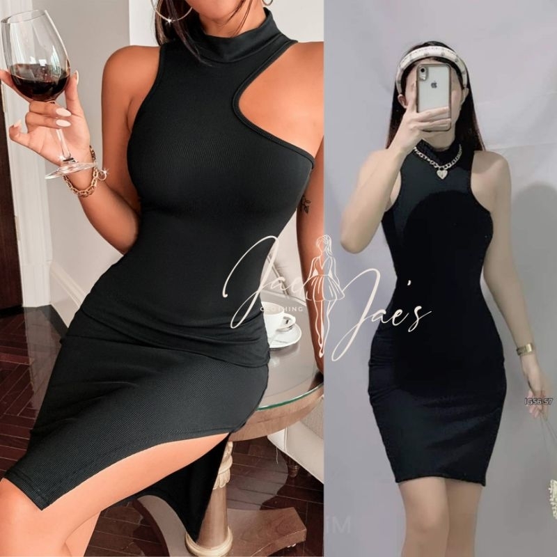 Katniss Turtle Neck Bodycon Slit Dress Shopee Philippines