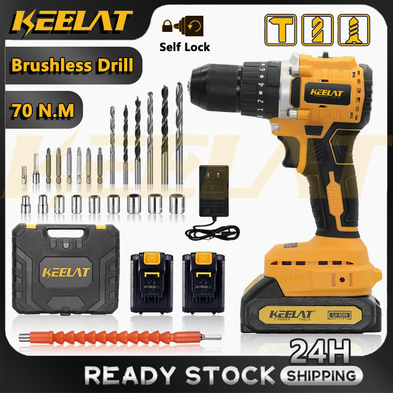 KEELAT Brushless Drill 29 PCS Cordless Electric Impact Battery Drill ...