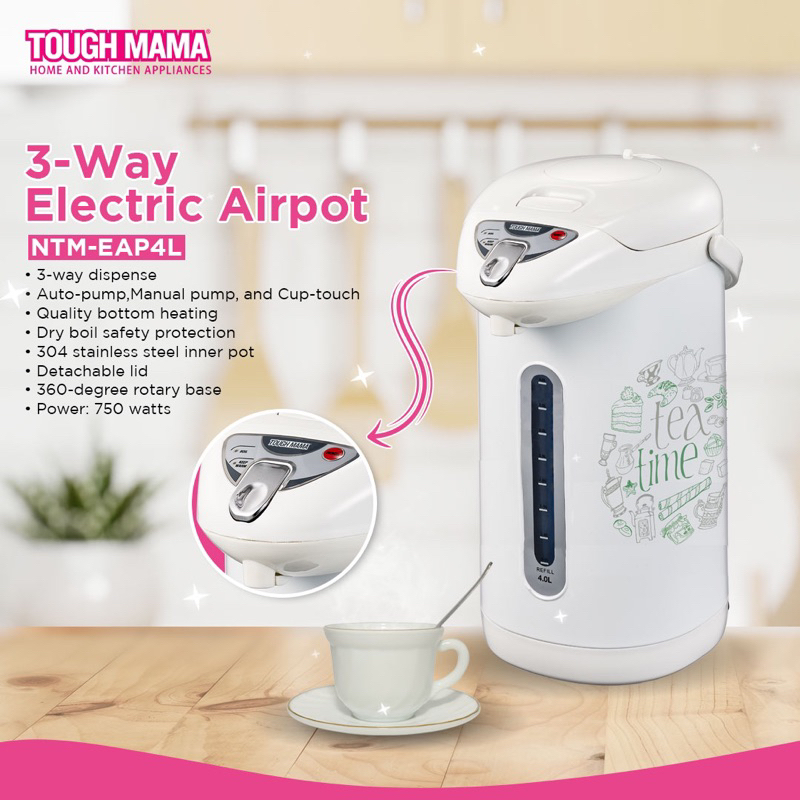 Tough Mama NTMEAP4L 4L White Electric Airpot 3Way Dispense Keep Warm