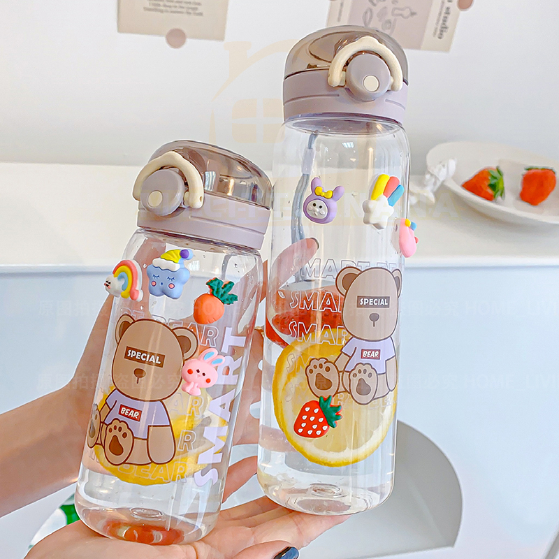 450ML/600ML Cute Bear MINI Water Bottle With Straw Cup Botled Water ...