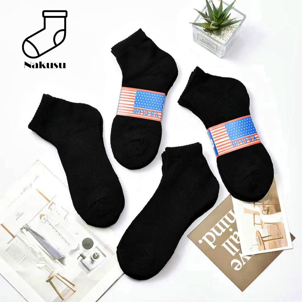 Nakusu 12Pairs Men's Black/White Cotton Ankle Sports Socks Shopee