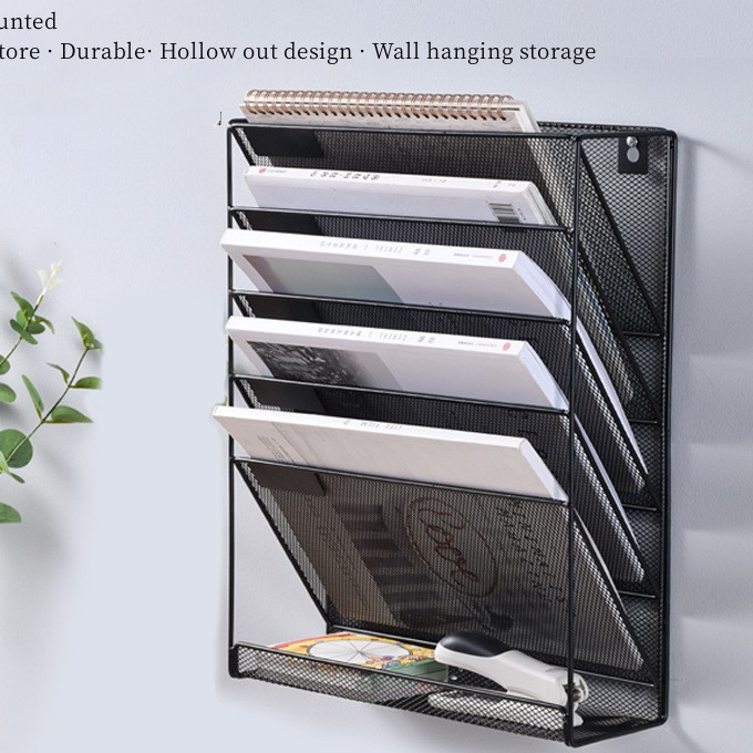 Hanging metal file rack storage rack five-layer newspaper magazine wall ...