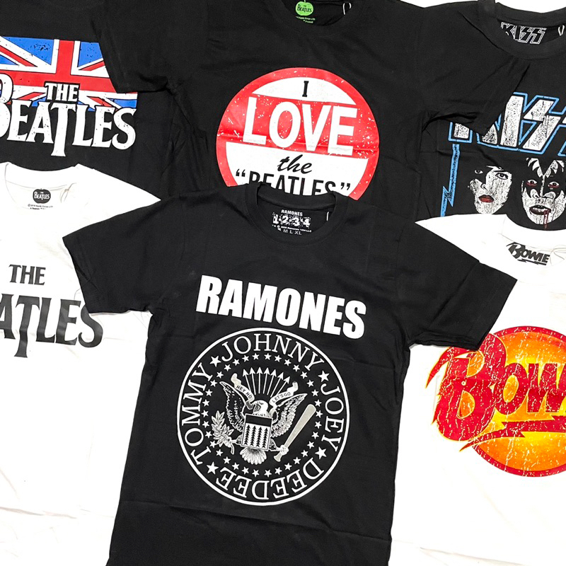 Rock Off Vintage Band T Shirts Beatles Ramones Queen Acdc Bowie Cotton