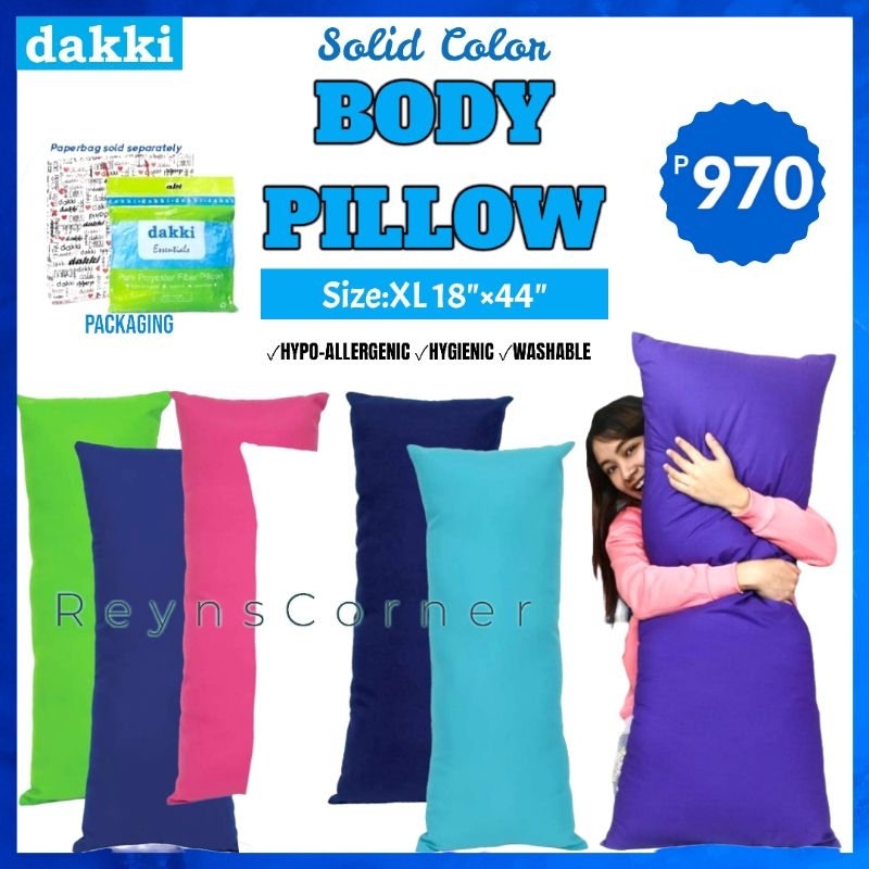 Dakki Essentials Body Pillow 18'x44" XL Size Solid Color Huggable