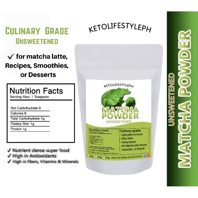 Matcha Powder Culinary (Unsweetened/Keto/Lowcarb Matcha) Shopee