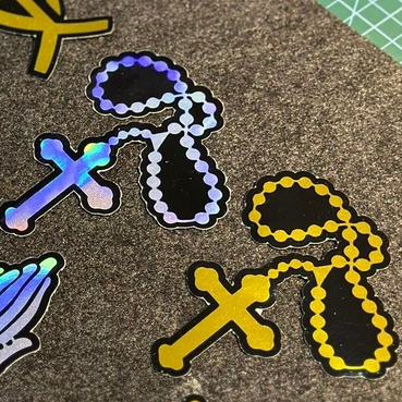 Hologram and Chrome Gold Jesus Sticker Rosary Pray Decals for and ...