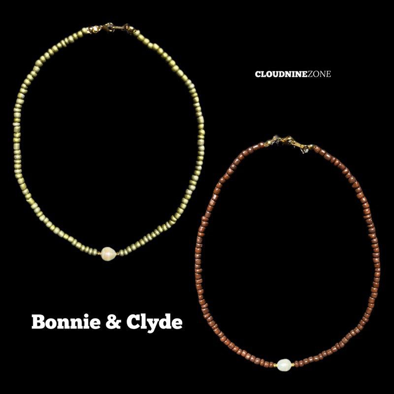 Cloudninezone Bonnie Clyde Green And Brown Beaded Necklace With