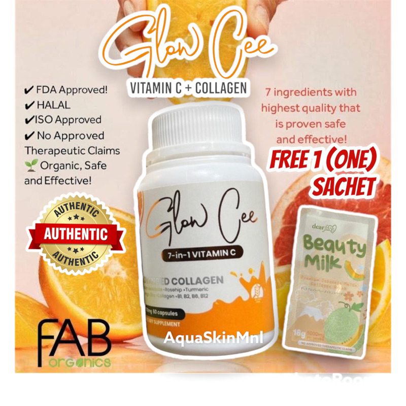 Glow Cee Vitamin C + Collagen (60 capsules) random freebie Shopee Philippines