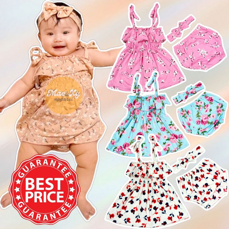 BRIDGETTE (3in1) Baby Dress Turban set 01 year old Kids OOTD Girls