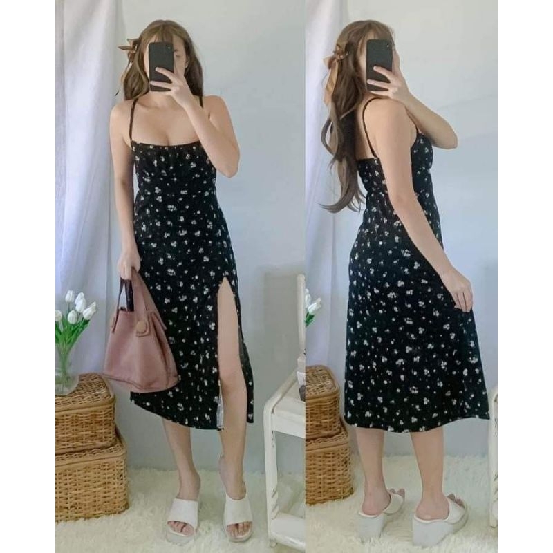 Athena - Flower Printed Back Slit Dress