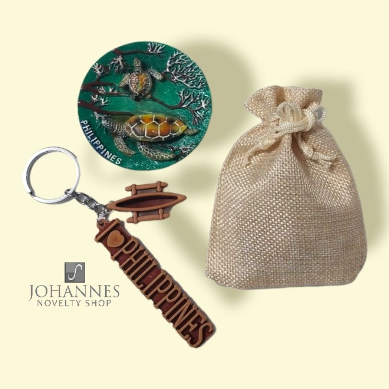 2in1 Philippine Souvenir Keychain and Ref with Abaca Pouch
