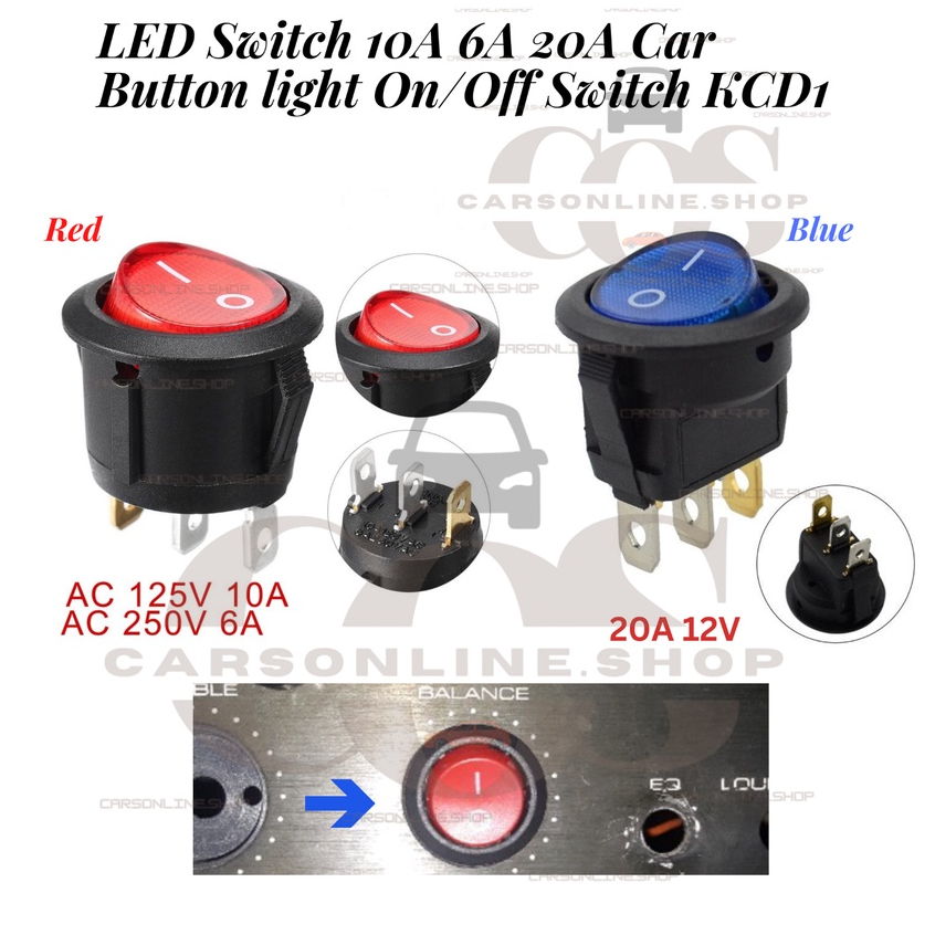 COS 3 Pin Led Rocker Switch Round 10A/6A/ 20A Light Switch Car Button