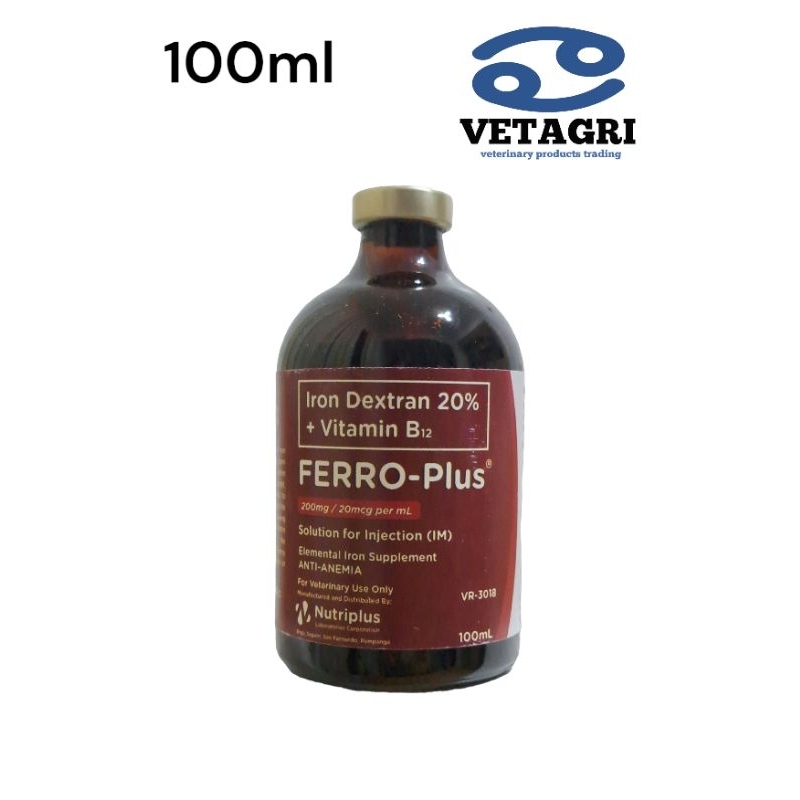 FERROPLUS IRON DEXTRAN 20 + VITAMIN B12 200mg elemental iron vet