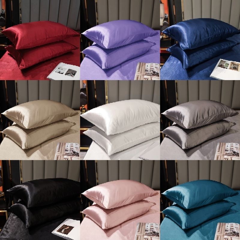 1pc SILK PILLOW CASE Shiny Satin Premium Soft Pillow Case Shopee