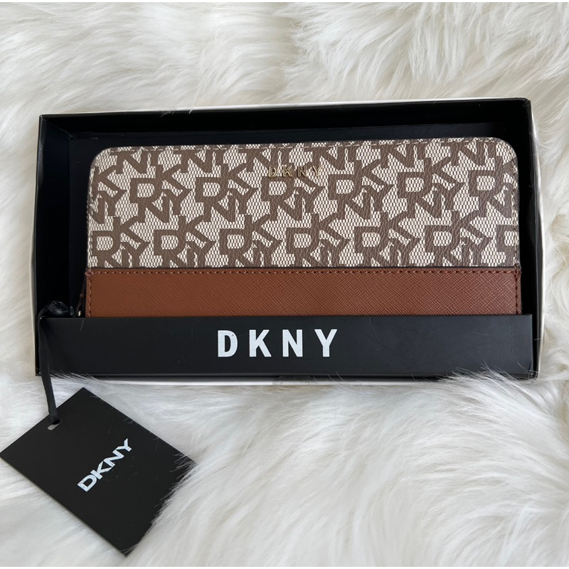 DKNY Vela Monogram Large Zip Around Wallet Brown w/ Box Shopee
