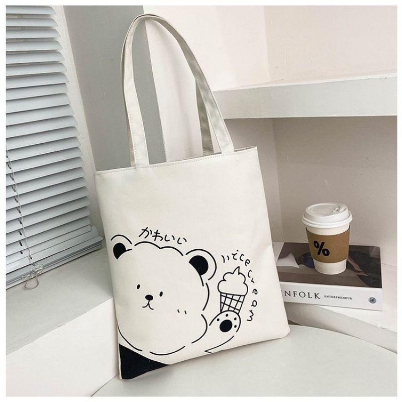 YQY #8122 Korean New Fashion Canvas Tote Bag Black Canvas Shoulder Bag ...