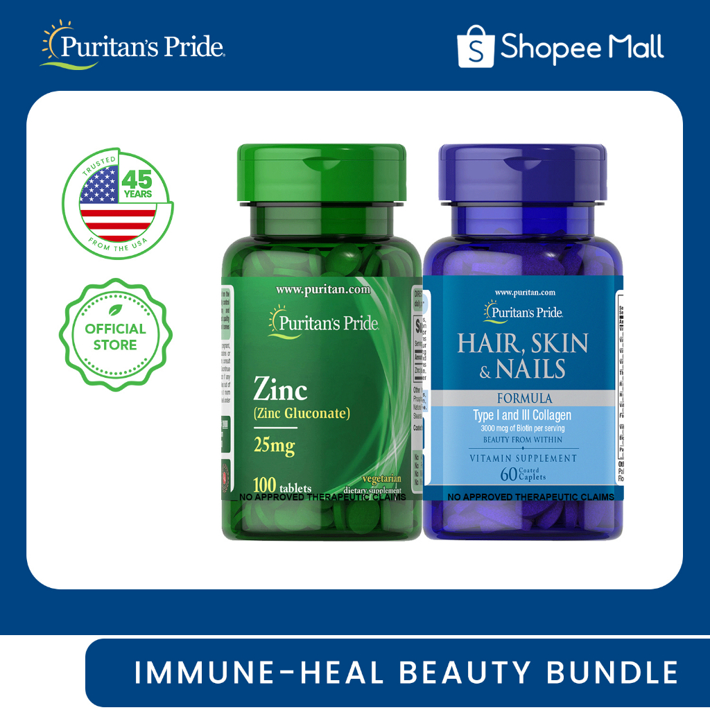 Smooth & Healthy Skin Bundle Zinc Gluconate + Hair Skin Nails Formula with Biotin Puritan's