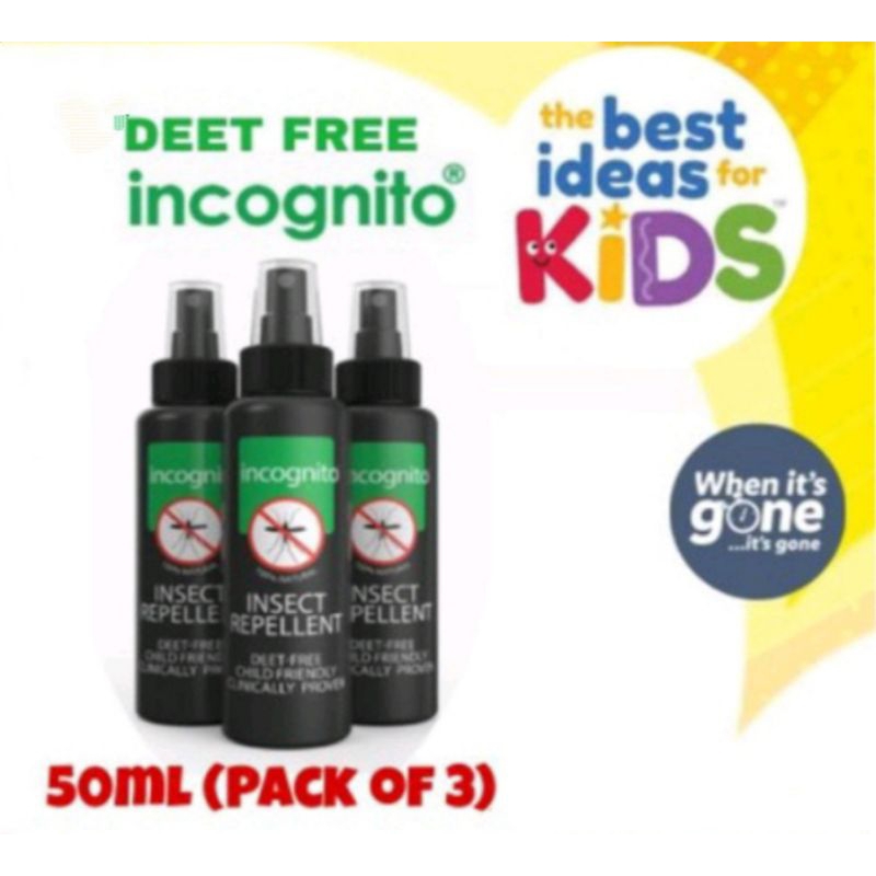 INCOGNITO MOSQUITO REPELLENT DEET FREE SAFE FOR KIDS, 50ml (Pack of 3