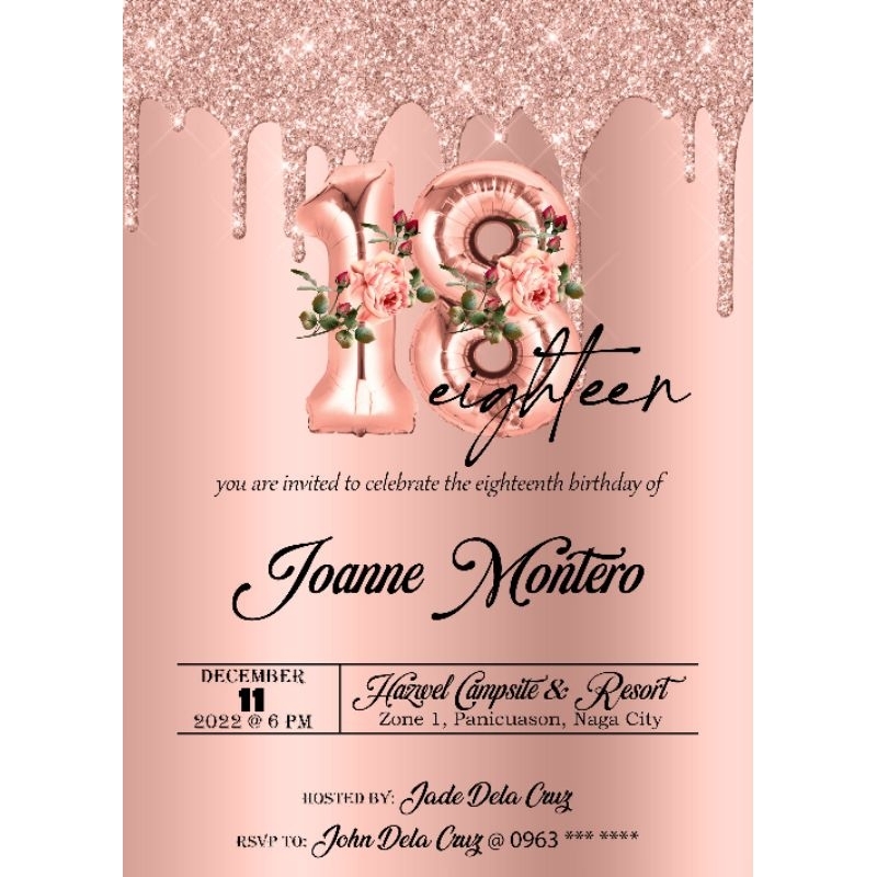 Rosegold 18th Birthday Invitation Cards (10 pieces minimum order
