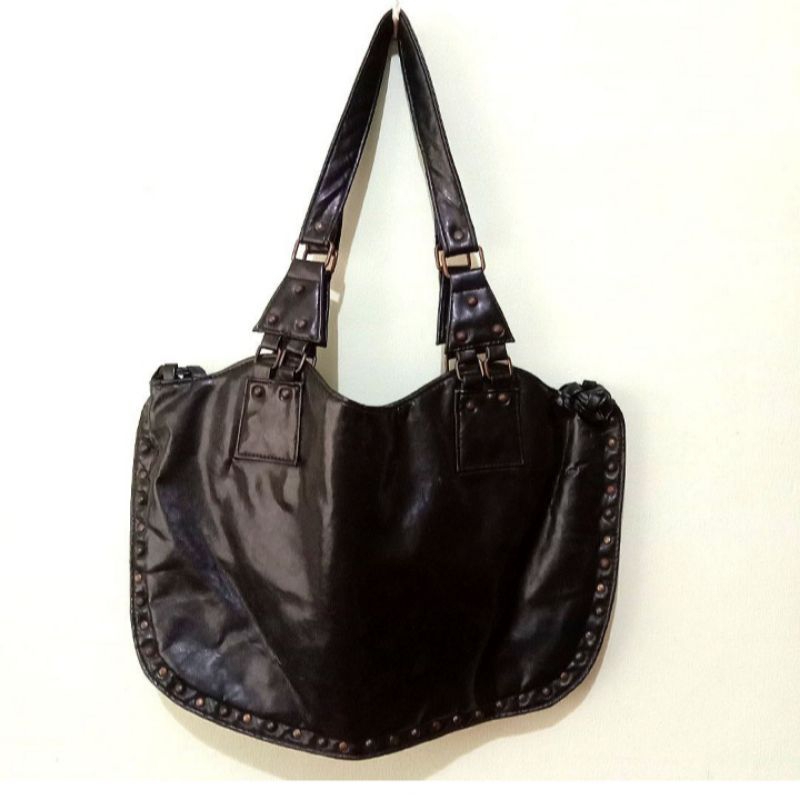 ORIGINAL PAPRIKA BLACK LEATHER SHOULDER BAG 3 COMPARTMENT SALE