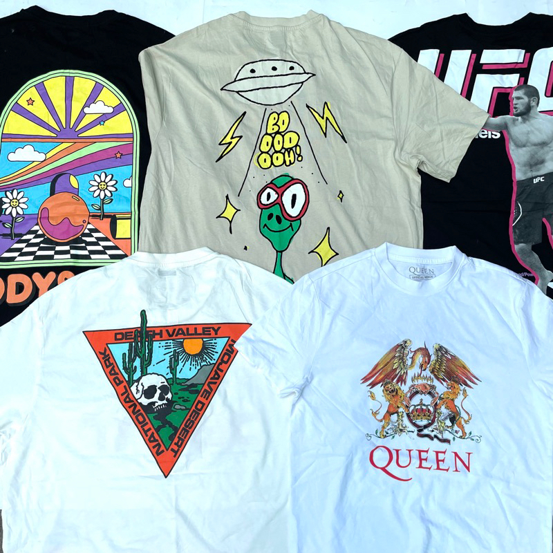 Bershka Graphic Vintage Tees Oversized Band Shirts Tupac UFC Printed