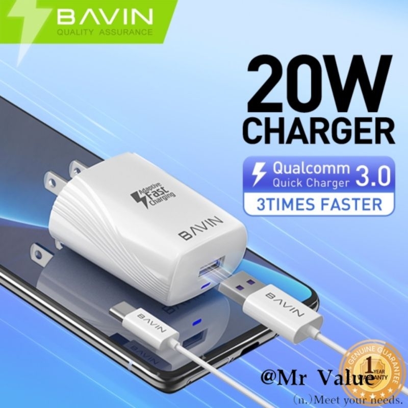 Original BAVIN 3.0 USB 2.4A Fast Charger With Data Cable For