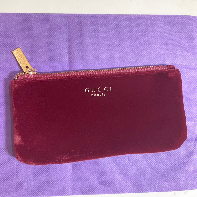 AUTHENTIC Gucci red maroon velvet wallet makeup pouch bag | Shopee ...