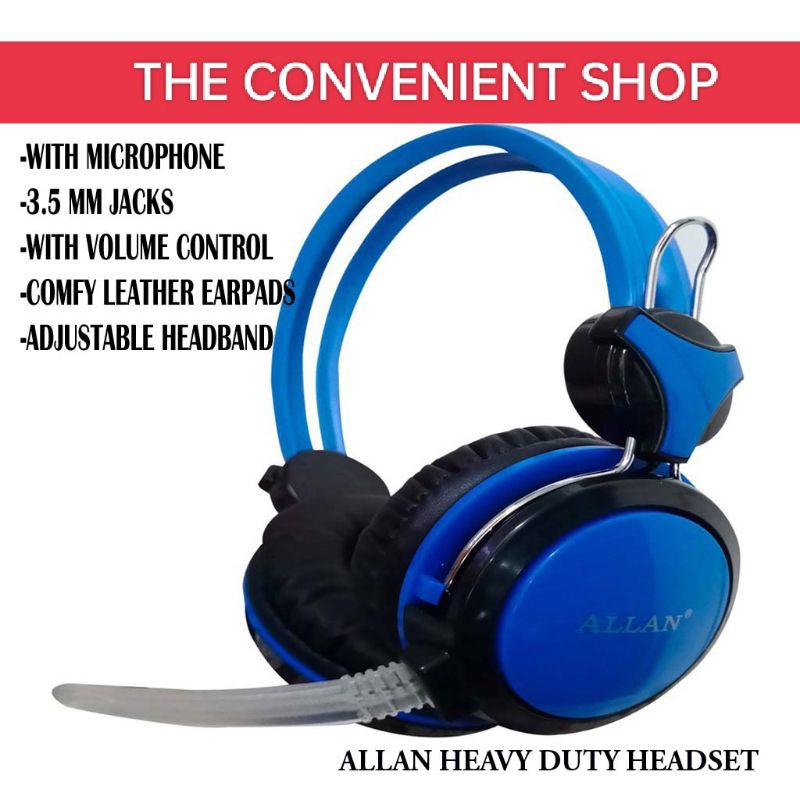 ALLAN HEAVY DUTY HEADSET with microphone. Wired with 3.5mm jacks Color
