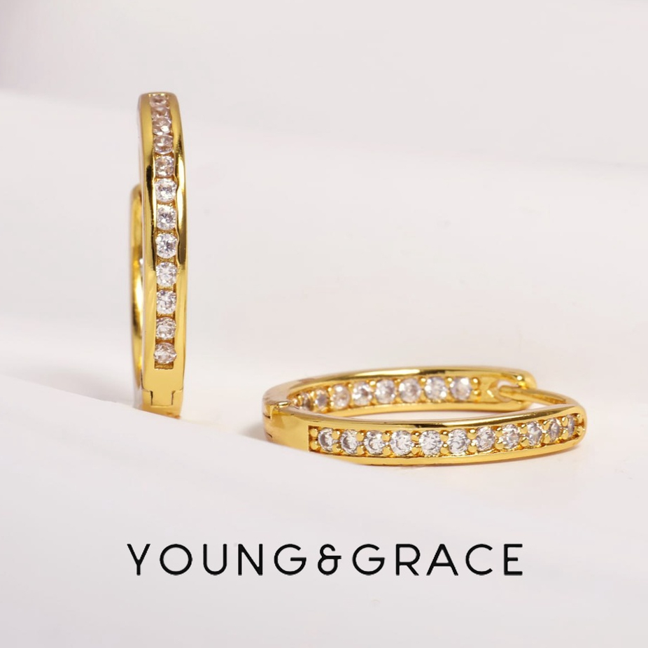Young & Grace 24k Gold Plated Sparkly Diamond Hoops Earrings Women ...