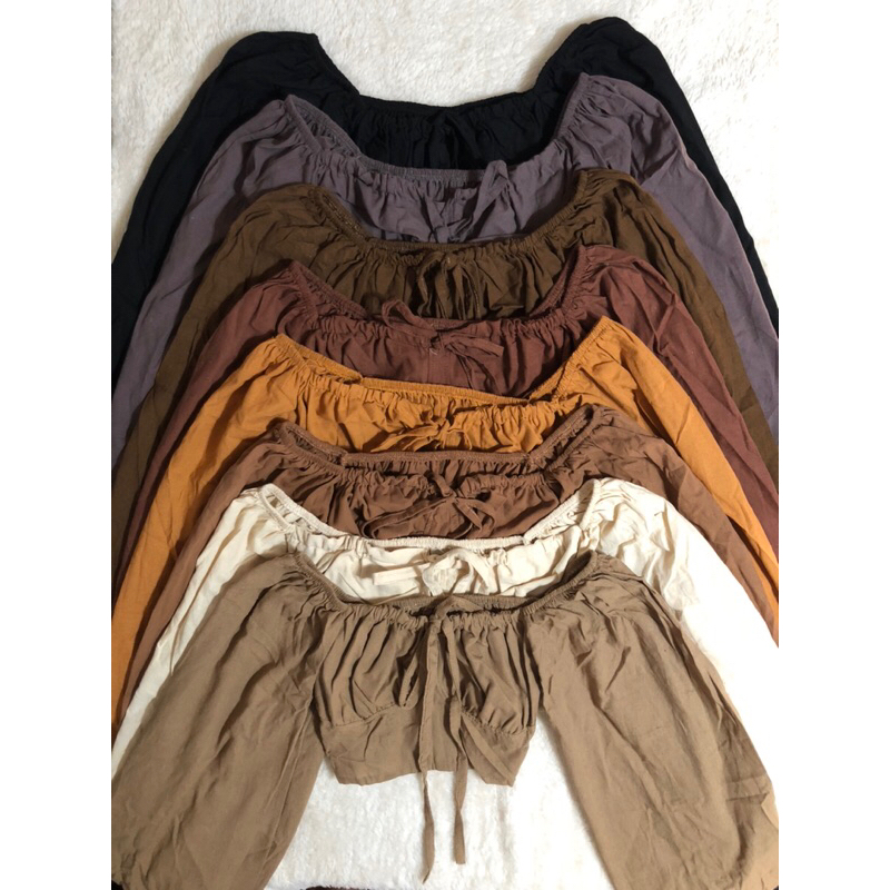 Bustier Puff longsleeves crop top - linen | Shopee Philippines