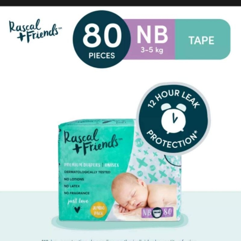 Rascal + Friends Premium Diapers New Born 80pcs