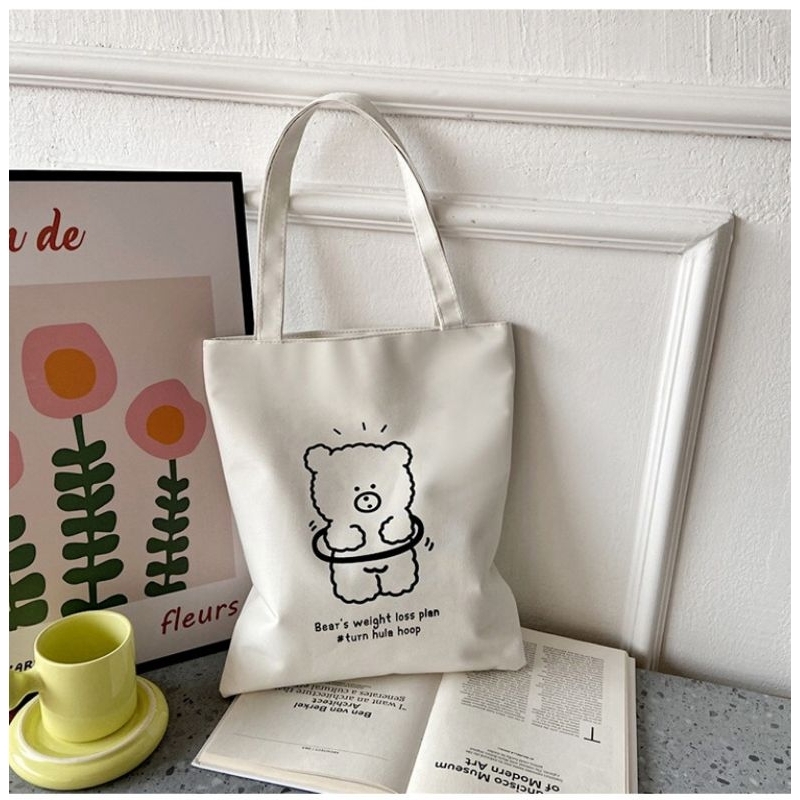 YQY #8122 Korean New Fashion Canvas Tote Bag Black Canvas Shoulder Bag ...