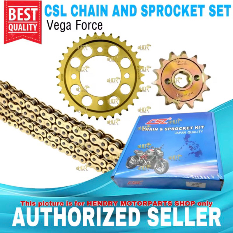 CSL Gold Chain and Sprocket Set 14T / 38T 428 120L For Yamaha Vega