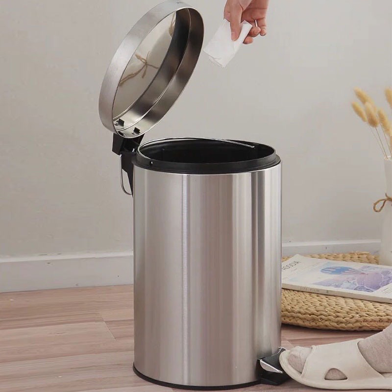 Stainless Steel Trash Can Foot Pedal Trash Bin Waste Can with Plastic