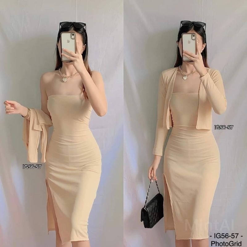 Tube dress with cardigan sales