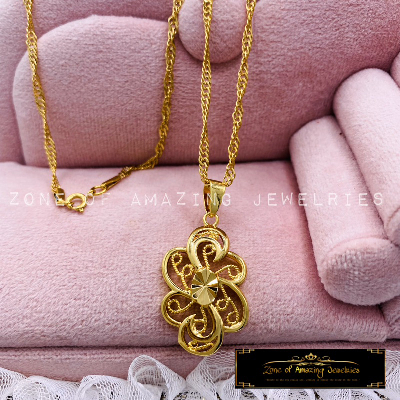 zoaj.ph 21K Pendant with Singapore Chain Round Lock Necklace | Shopee ...