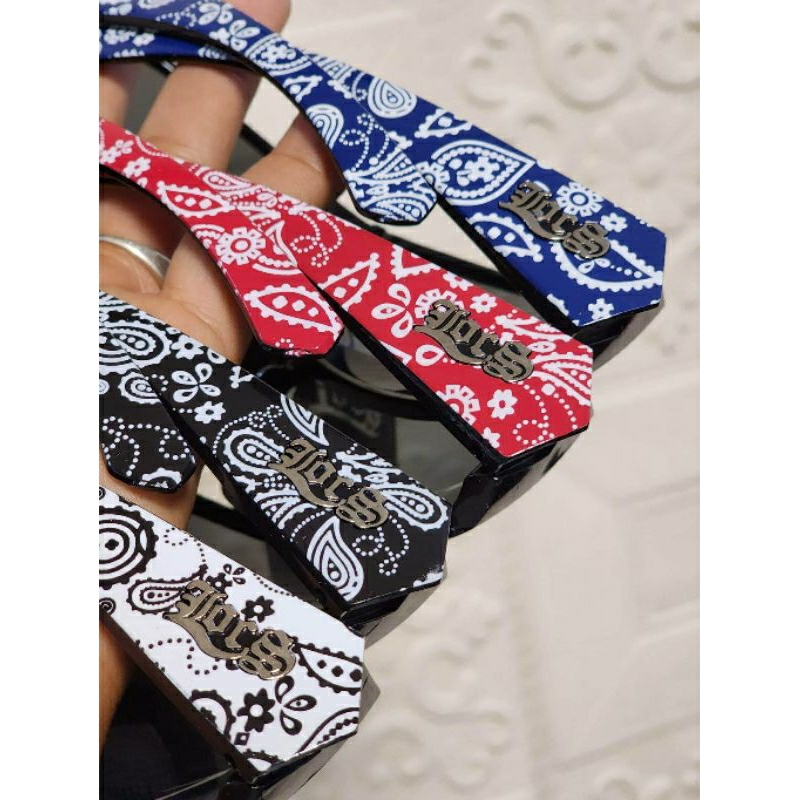 Blue Bandana Pattern Locs Shades - Novelty Sunglasses, Blocks 99.99% UVA/UVB, Non-Polarized, Plastic Frame & Lens - View #10