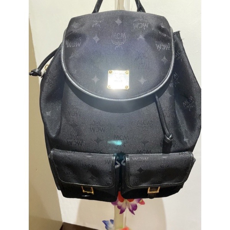 Preloved MCM Germany Nylon and Genuine Leather Backpack | Shopee ...