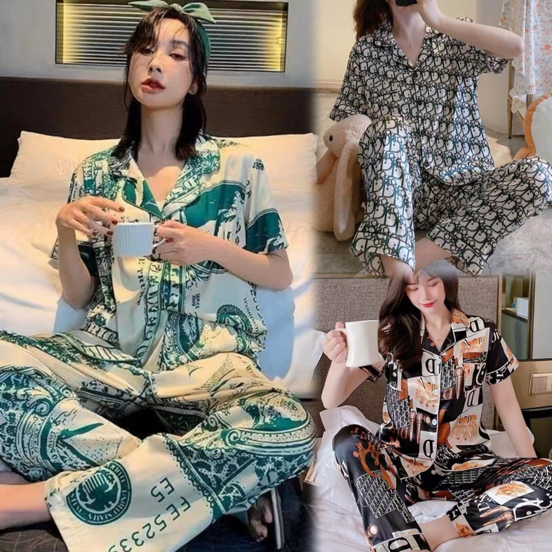 Korean Silk Short Sleeve Comfortable Terno Pajamas Sleepwear For Women Simulation Silk Suit