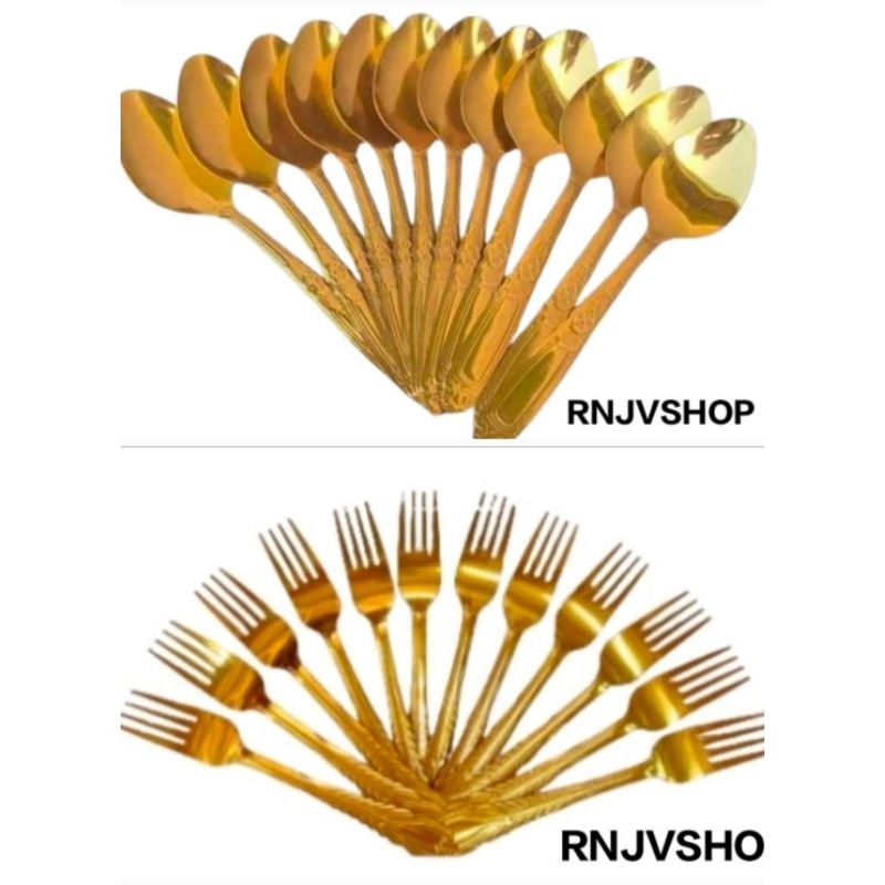 Golden Spoon and fork 12pcs yayamanin kutsara tinidor Shopee Philippines