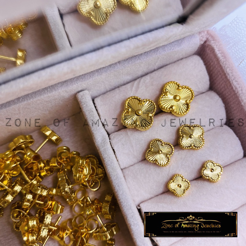 zoaj.ph Fourleaf Clover Gold Stud / Clip Earrings | Shopee Philippines