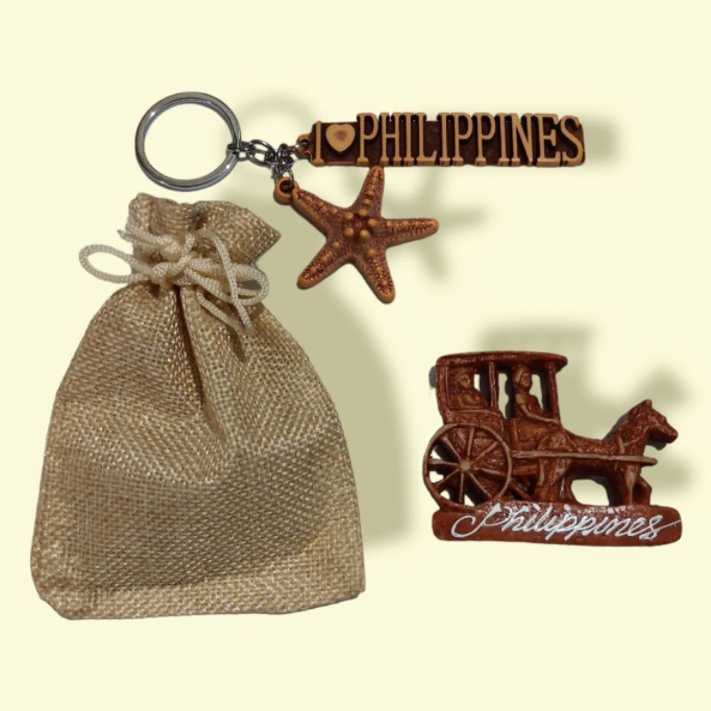2in1 Philippine Souvenir Keychain + Ref with Jute Pouch