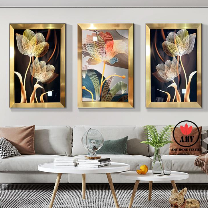 Nordic Abstract Flower Picture Canvas Painting Gold Lines Modern ...