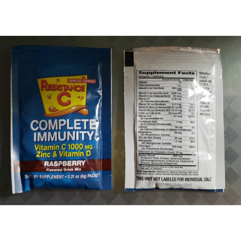 Resistance C Raspberry Flavor Vitamin C 1000mg w/ Zinc & Vitamin D Complete Immunity 6grams