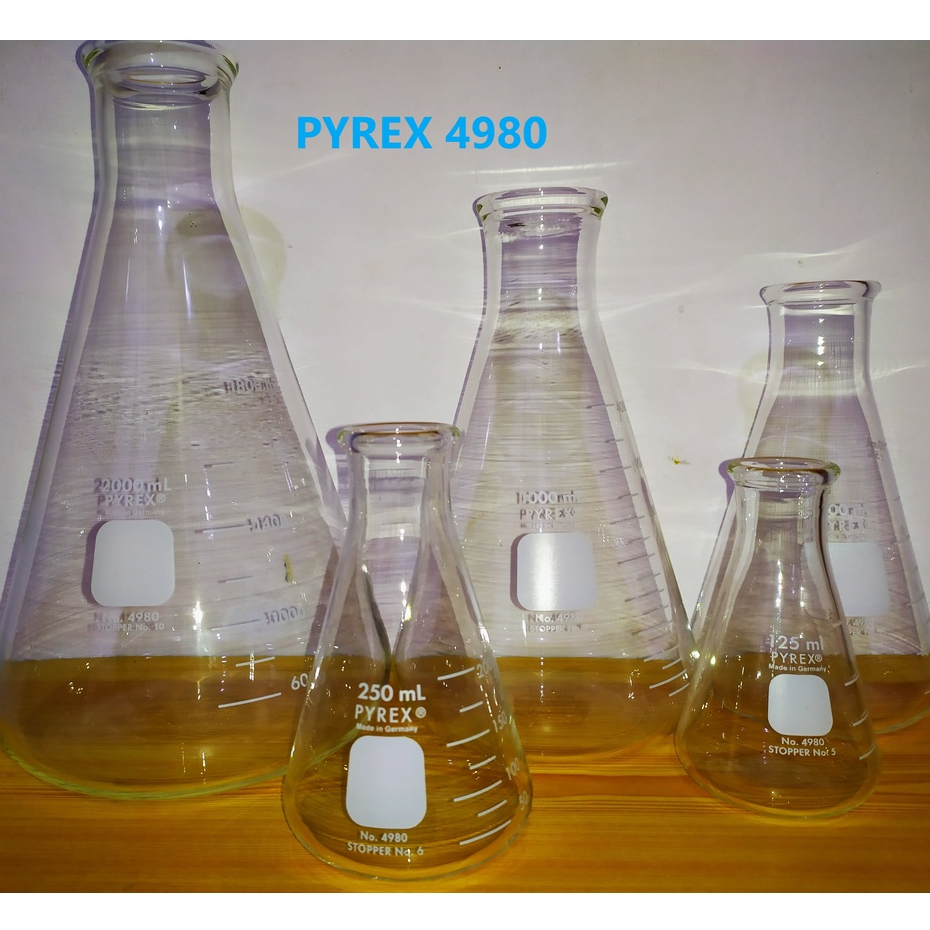 PYREX Erlenmeyer Flask Glass, Small Sizes (10mL to 500mL) Shopee