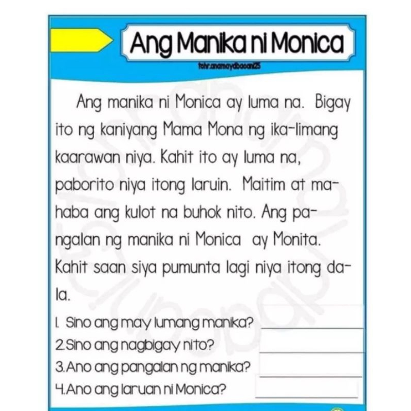 Filipino reading With Comprehension (25pages free-bookbind) | Shopee ...