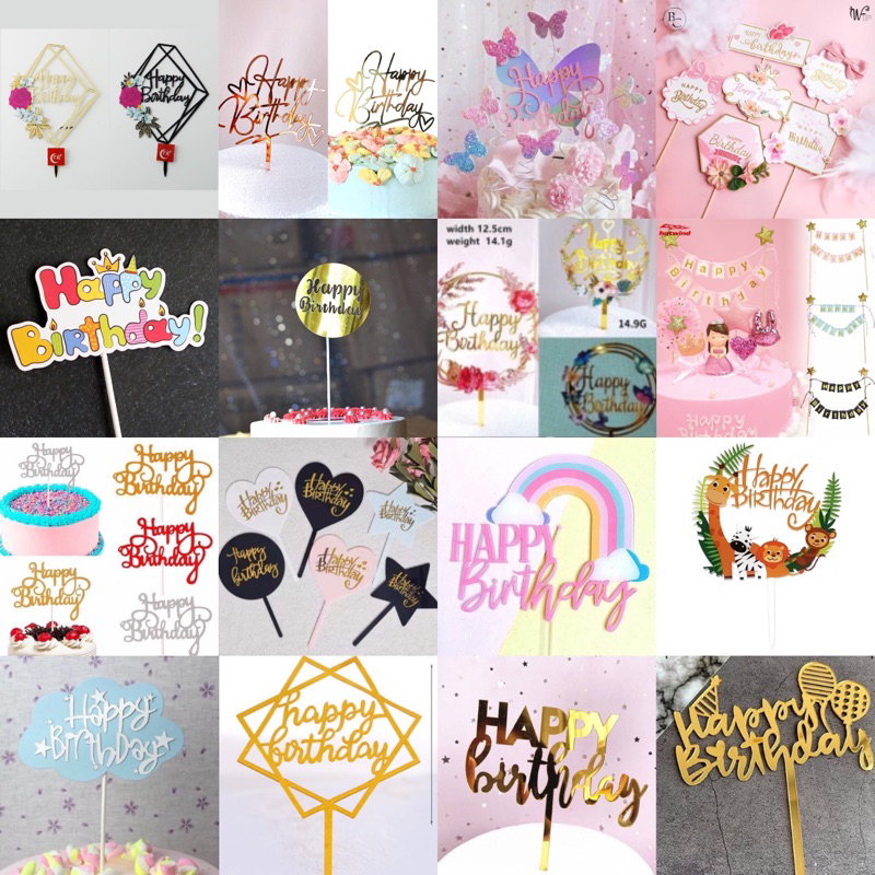 Happy birthday cake topper acrylic decoration | Shopee Philippines