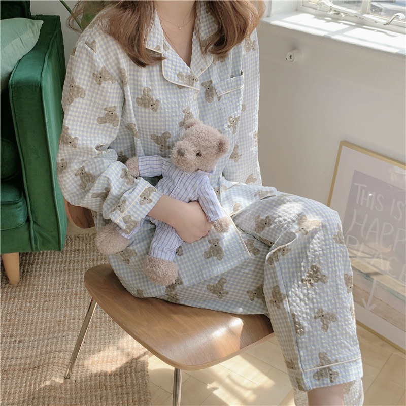 【wan】korean Cute Cotton Printed Long Sleeves Sleepwear Terno Pajama Set Size Mlxl Shopee 3725